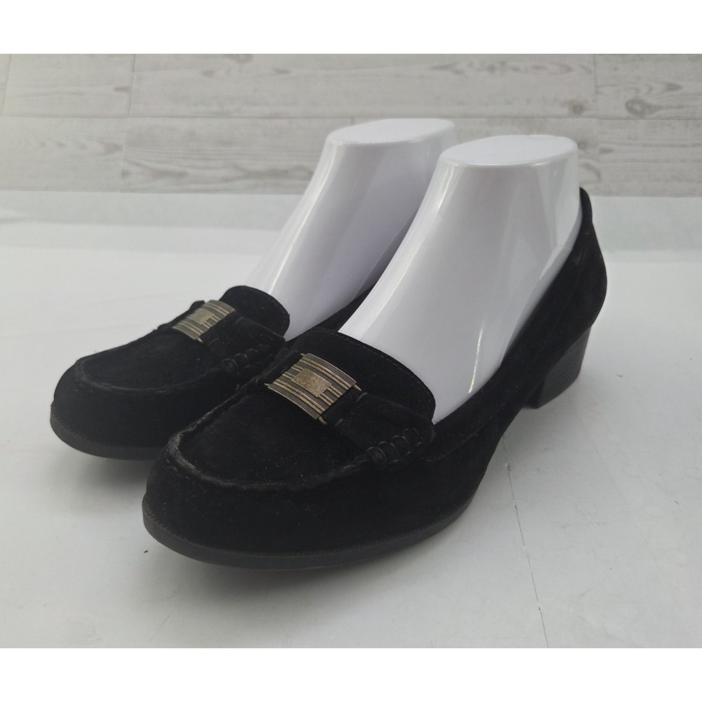Chaps Loafers Womens 8 Black Velvet Block Heel Dark Academia Office Siren